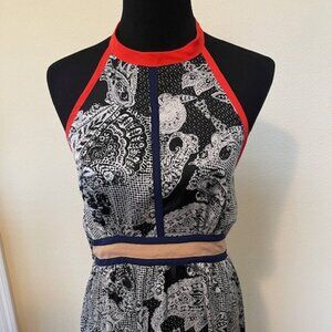 THML Maxi Dress Halter Maxi Red Black and Tan